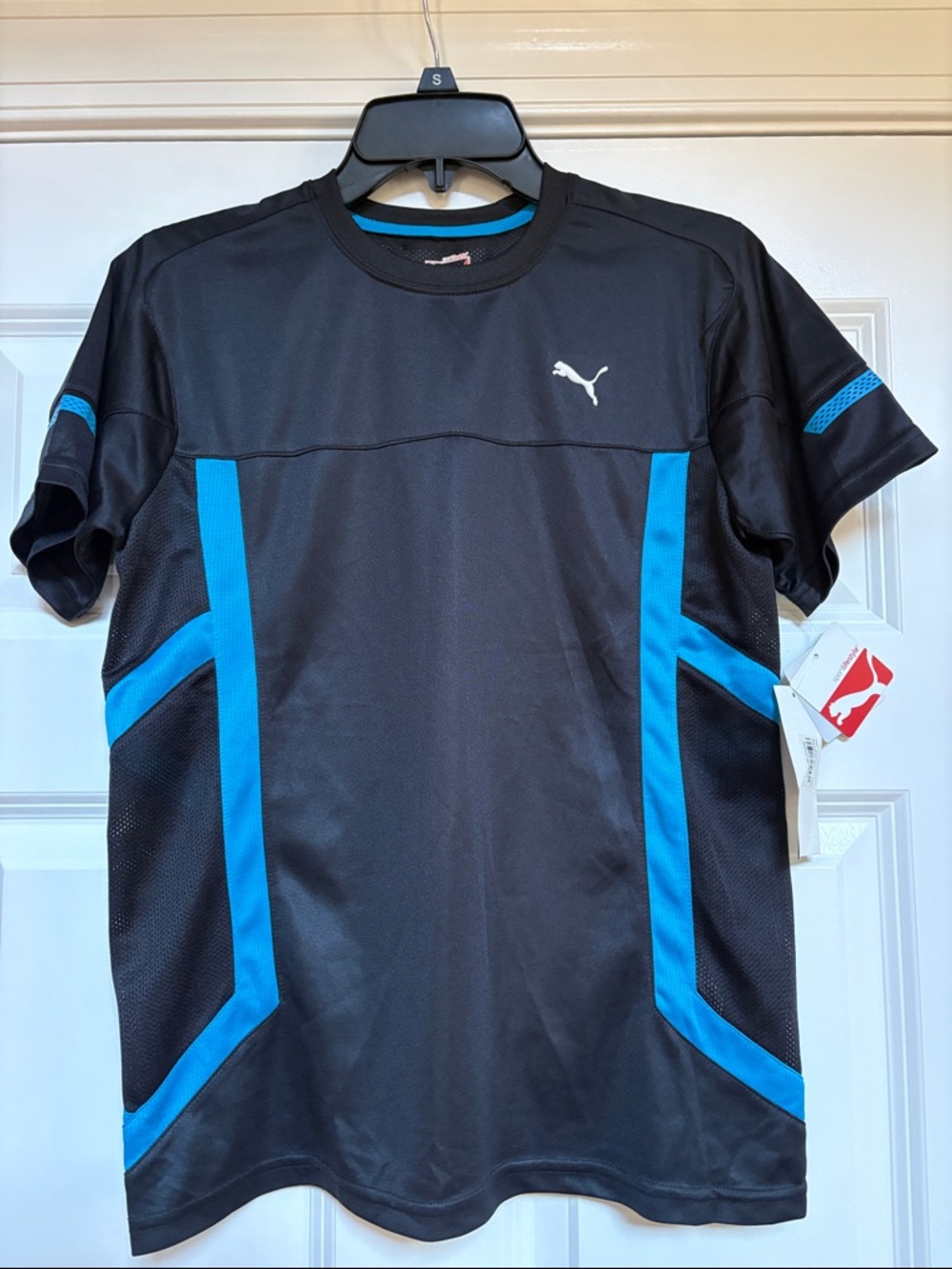 New Puma Black Athletic Cool Cell Tee with Blue Panels